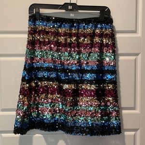 Beige by ECI sequin skirt worn twice, size 6, muted rainbow